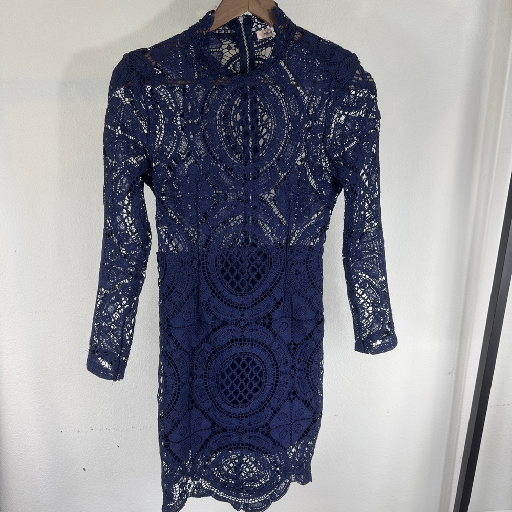Elegant Navy Lace Dress - Garden Party Dress